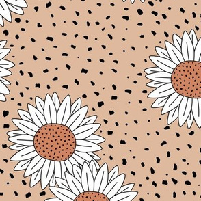 Messy sunflowers and speckles sweet boho flowers garden summer summer soft camel beige coral white LARGE