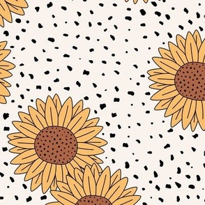 Messy sunflowers and speckles sweet boho flowers garden summer summer ochre yellow caramel cream  LARGE