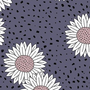 Messy sunflowers and speckles sweet boho flowers garden summer summer purple mauve white LARGE
