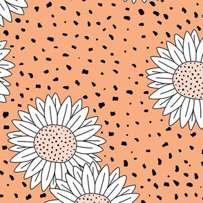 Messy sunflowers and speckles sweet boho flowers garden summer summer soft orange beige white LARGE