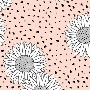 Messy sunflowers and speckles sweet boho flowers garden summer summer soft blush white gray beige LARGE