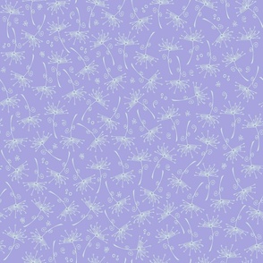 small scale dandelions - sea glass hand-drawn dandelions on lilac - floral fabric and wallpaper