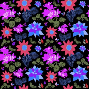 Bright Tropical Moody Floral - Black