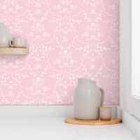 Soft stamped damask, White on Baby Pink