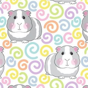 large guinea pigs and pastel swirls on white
