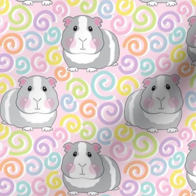 large guinea pigs and pastel swirls on soft pink