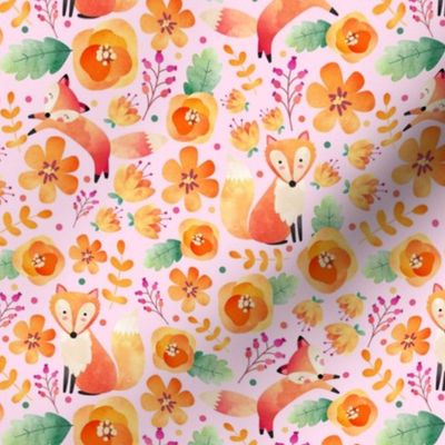 Medium Scale - Flowery Fox Friends - Baby Pink Background