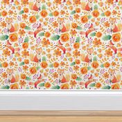 Large Scale - Flowery Fox Friends - White Background