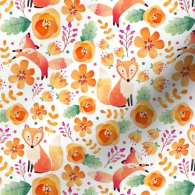 Medium Scale - Flowery Fox Friends - White Background