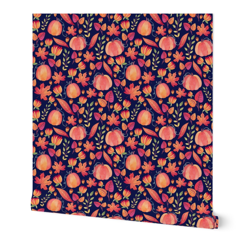 Large Scale - Spicy Pumpkin Season - Dark Navy Background