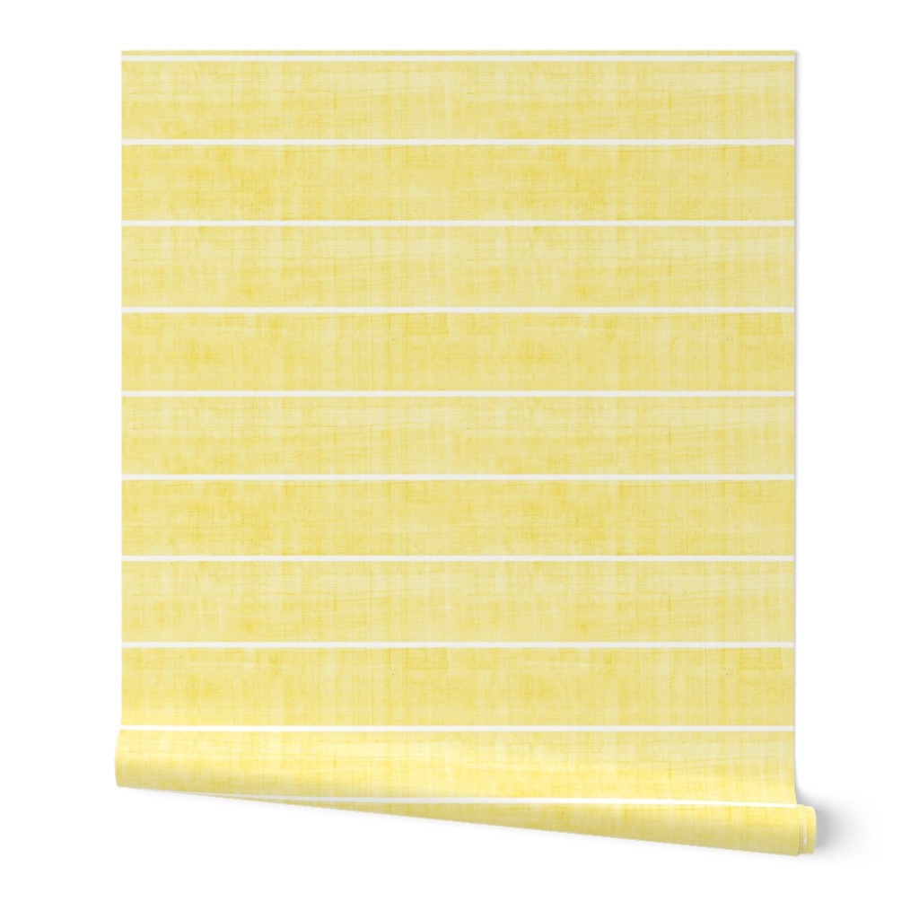 Bigger Scale White Stripe on Yellow  Linen Texture