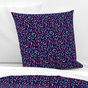 Smaller Scale - Colorful Floating Feathers - Dark Navy Indigo Background