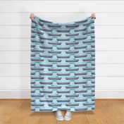 Bigger Scale - Colorful Canoe on Light Blue Linen Texture