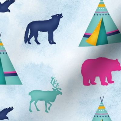 Bigger Scale - Tribal Animals - Blue Sky Background