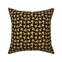 Small Scale Abstract Bees and Honeycomb Floral Yellow Gold Black Ivory Honey Pollinators Dark Background