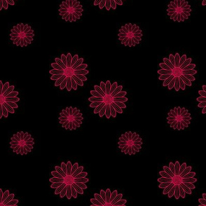 Flower outlines in light red with a solid black background