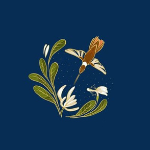 6” Embroidery Pix | Hummingbird & Honeysuckle | Deep Blue