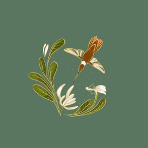 6” Embroidery Pix | Hummingbird & Honeysuckle | Warm Green