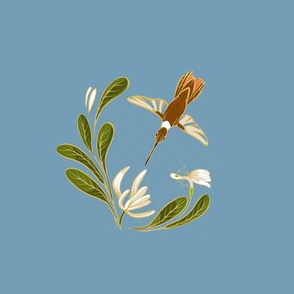 6” Embroidery Pix | Hummingbird & Honeysuckle | Soft Blue