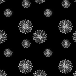 White flower outlines on a solid black background