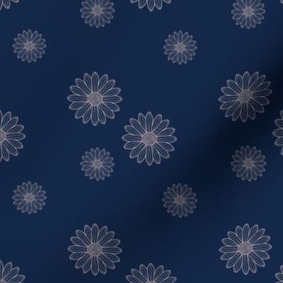 Taupe flower outlines on a solid Navy Blue background