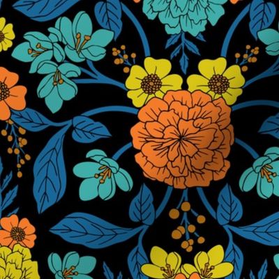 Colorful Floral in Blue, Orange & Yellow