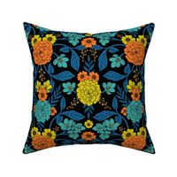 Colorful Floral in Blue, Orange & Yellow