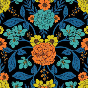 Colorful Floral in Blue, Orange & Yellow