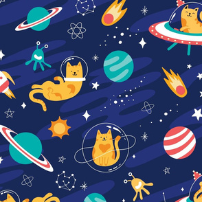 XL Intergalactic Space Cats Alien Planets, Cosmos Constellations & stars