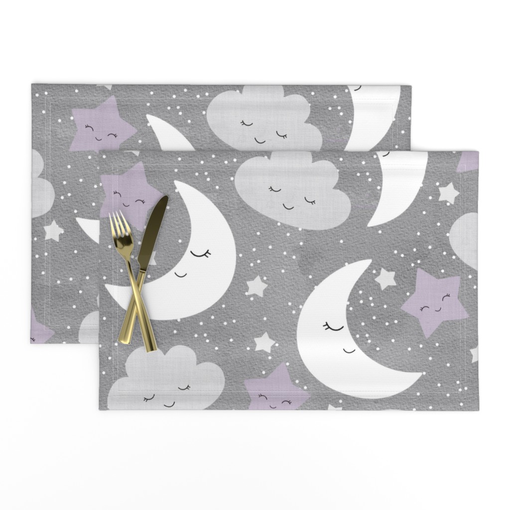 Star Moon  Clouds//Purple&Grey - Large Scale