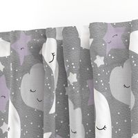 Star Moon  Clouds//Purple&Grey - Large Scale