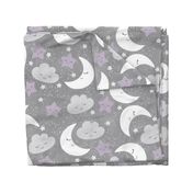 Star Moon  Clouds//Purple&Grey - Large Scale