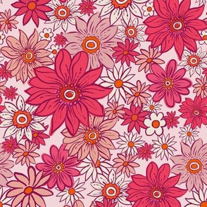 70s Pretty Pink Flowers ditsy boho 