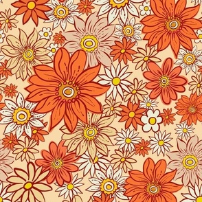 70s retro vintage florals Orange Flower Ditsy vintage retro