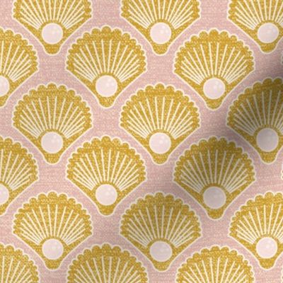 Scandi Coastal Seashells Blush and Mustard Medium scale