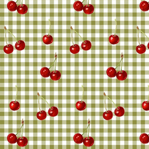 Red cherries on green gingham