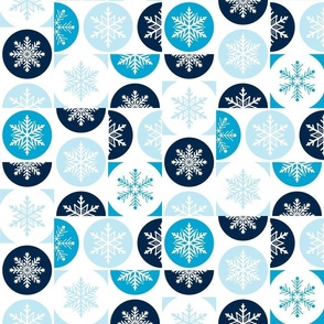 Small scale ice blue snowflakes in circles