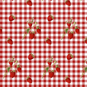 Red strawberries on red and white gingham