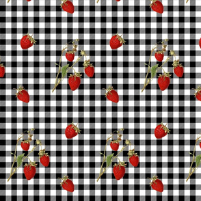 Red strawberries on black and white gingham