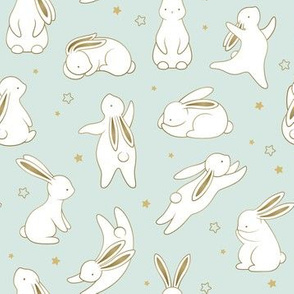 Cute bunny pattern - white rabbits for nursery decor mint and gold baby bunny mini lop woodland animals forest