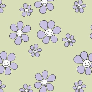 Little smiley flower power boho flowers seventies vintage retro style mint green lilac lavender nineties