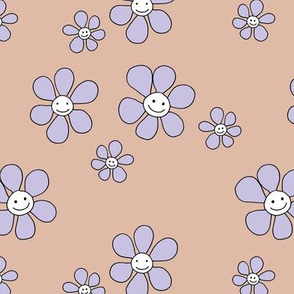 Little smiley flower power boho flowers seventies vintage retro style latte beige lilac lavender  nineties