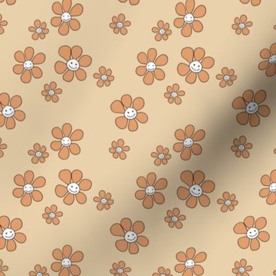 Little smiley flower power boho flowers seventies vintage retro style camel beige orange SMALL