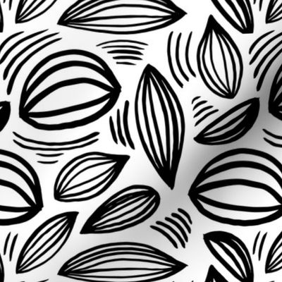 Abstract organic Scandinavian style shells leaf shapes nursery monochrome black and white  