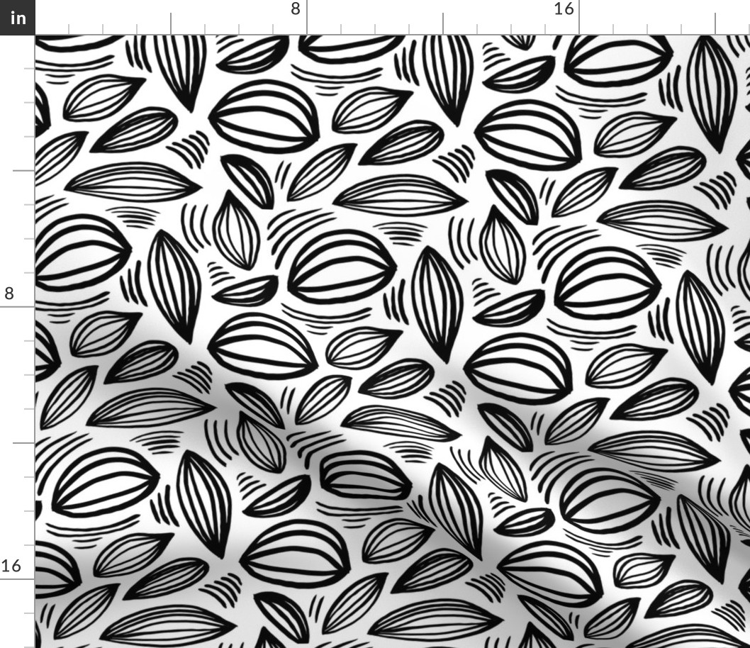 Abstract organic Scandinavian style shells leaf shapes nursery monochrome black and white  