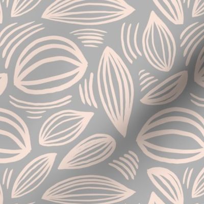 Abstract organic Scandinavian style shells leaf shapes nursery soft gray blush nude