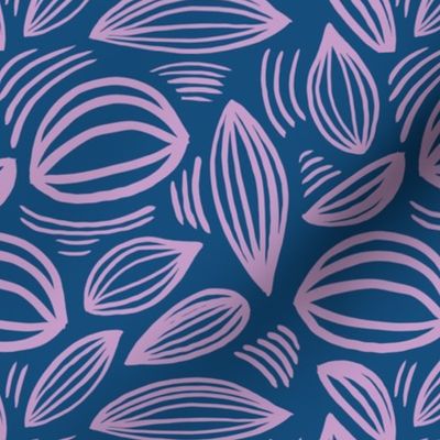 Abstract organic Scandinavian style shells leaf shapes nursery navy blue pink
