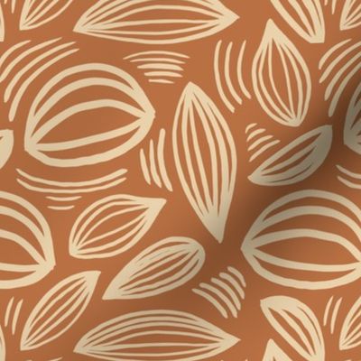 Abstract organic Scandinavian style shells leaf shapes nursery rust copper butter yellow ginger