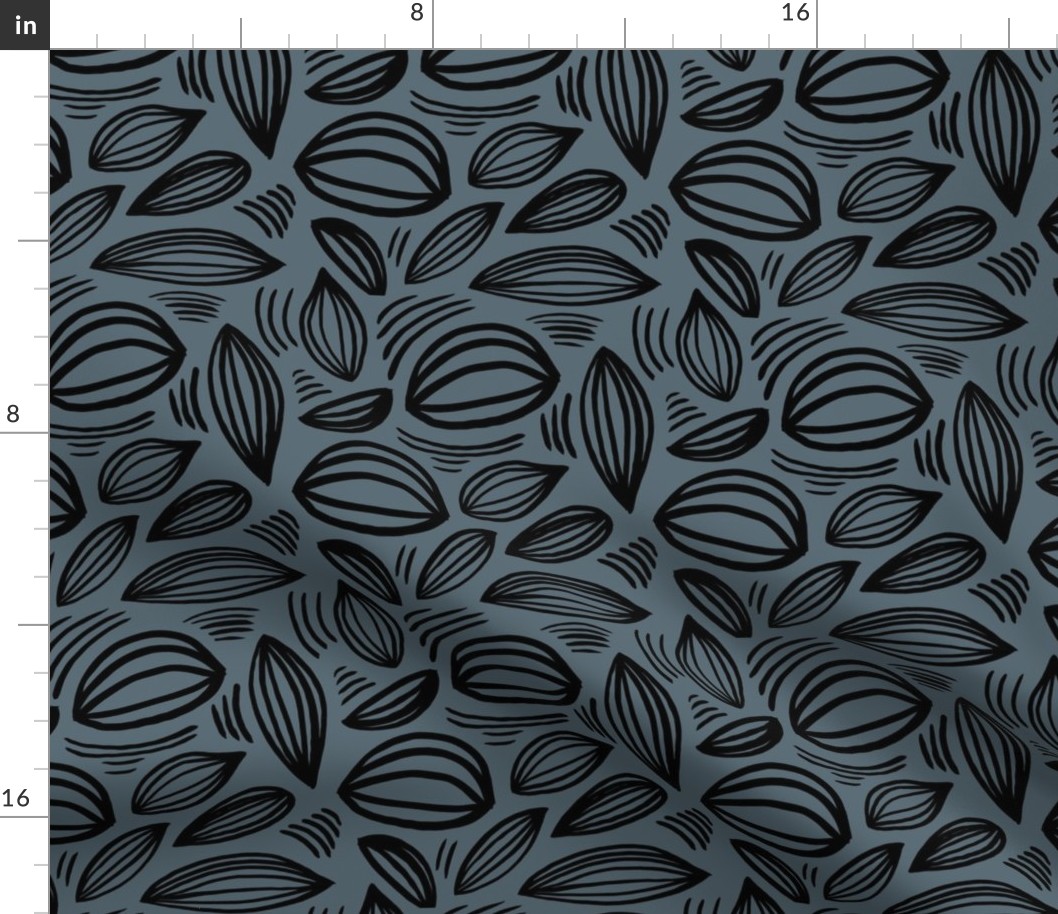 Abstract organic Scandinavian style shells leaf shapes nursery stone blue gray black