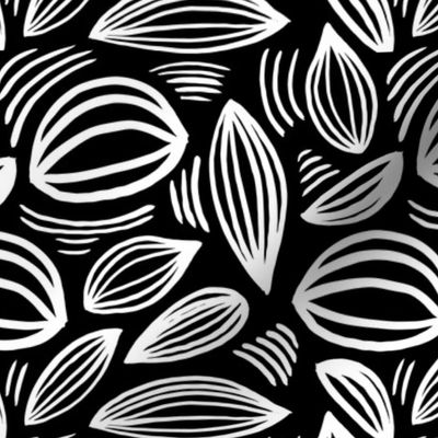 Abstract organic Scandinavian style shells leaf shapes nursery monochrome winter black and white